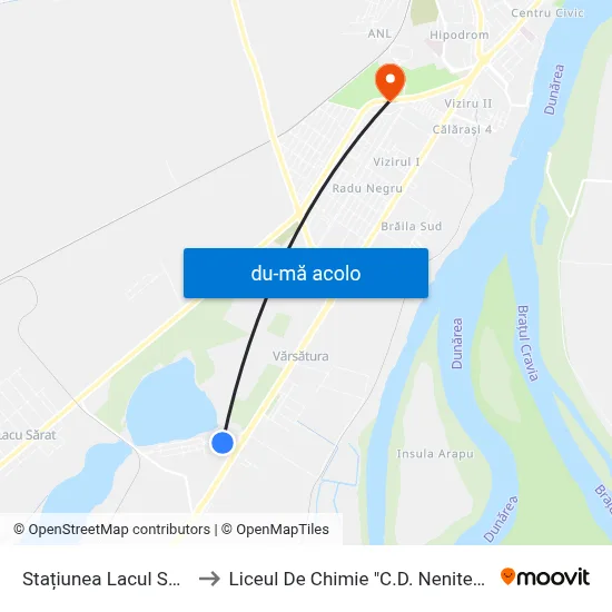 Harta de Stațiunea Lacul Sărat către Liceul De Chimie "C.D. Nenitescu"