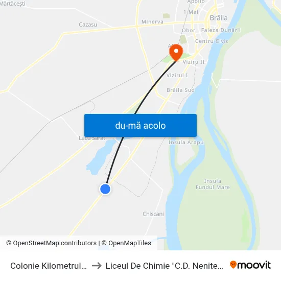Harta de Colonie Kilometrul 10 către Liceul De Chimie "C.D. Nenitescu"