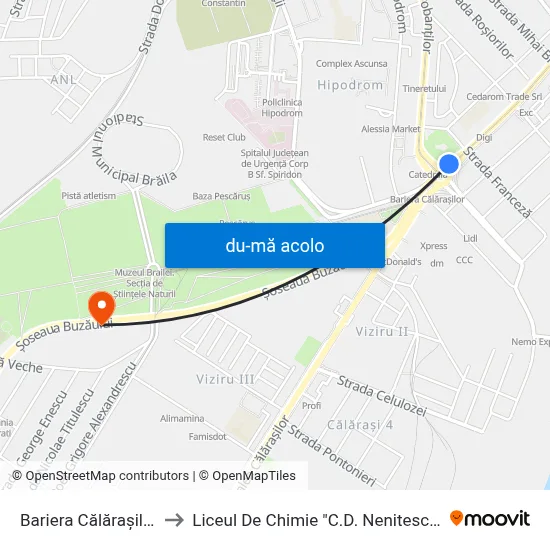 Harta de Bariera Călărașilor către Liceul De Chimie "C.D. Nenitescu"