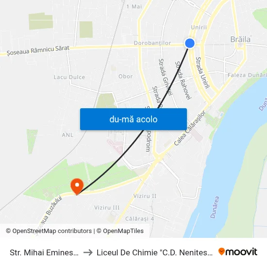 Harta de Str. Mihai Eminescu către Liceul De Chimie "C.D. Nenitescu"