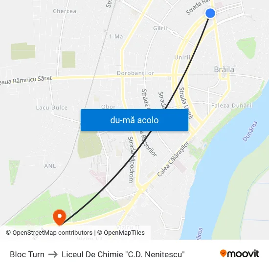 Harta de Bloc Turn către Liceul De Chimie "C.D. Nenitescu"