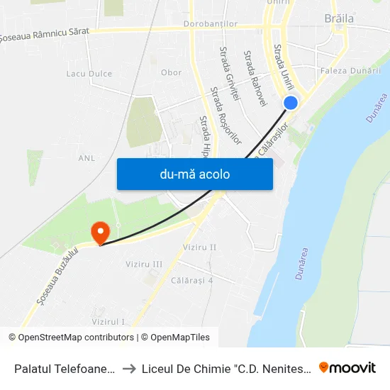 Harta de Palatul Telefoanelor către Liceul De Chimie "C.D. Nenitescu"
