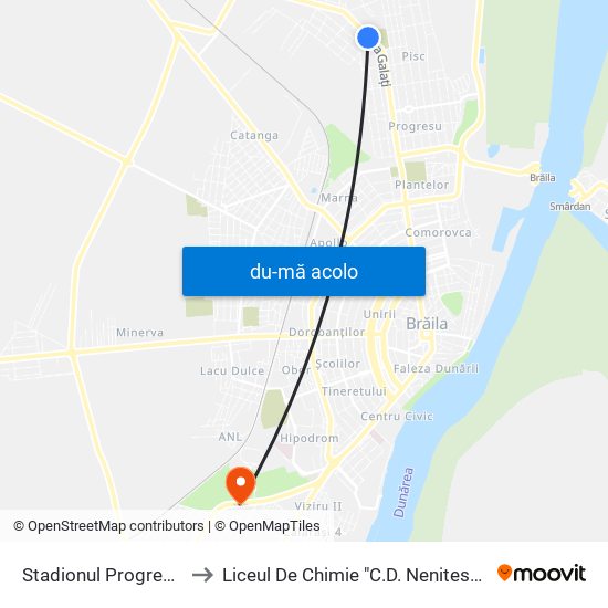 Harta de Stadionul Progresul către Liceul De Chimie "C.D. Nenitescu"