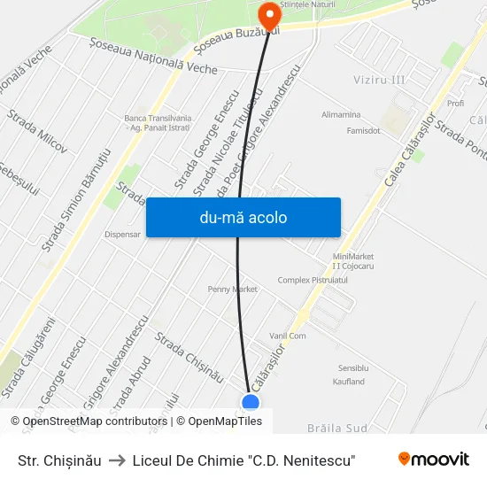 Harta de Str. Chișinău către Liceul De Chimie "C.D. Nenitescu"