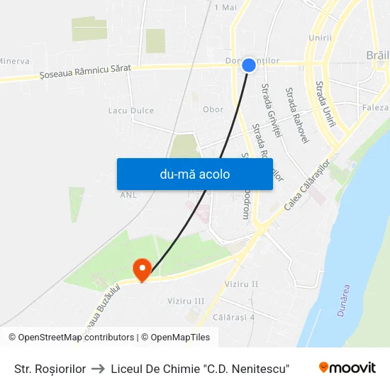 Harta de Str. Roșiorilor către Liceul De Chimie "C.D. Nenitescu"