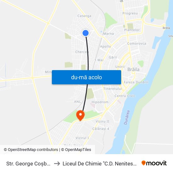 Harta de Str. George Coşbuc către Liceul De Chimie "C.D. Nenitescu"