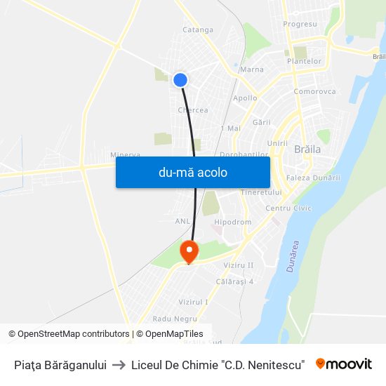 Harta de Piaţa Bărăganului către Liceul De Chimie "C.D. Nenitescu"