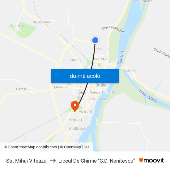 Harta de Str. Mihai Viteazul către Liceul De Chimie "C.D. Nenitescu"