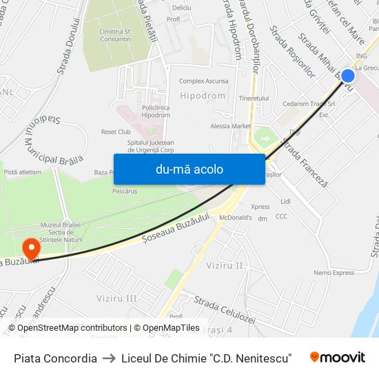 Harta de Piata Concordia către Liceul De Chimie "C.D. Nenitescu"