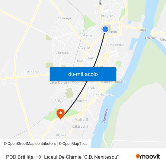 Harta de POD Brăilița către Liceul De Chimie "C.D. Nenitescu"