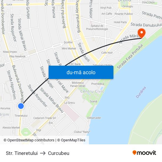 Harta de Str. Tineretului către Curcubeu