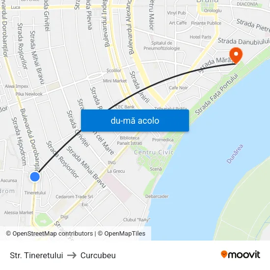 Harta de Str. Tineretului către Curcubeu