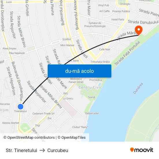 Harta de Str. Tineretului către Curcubeu