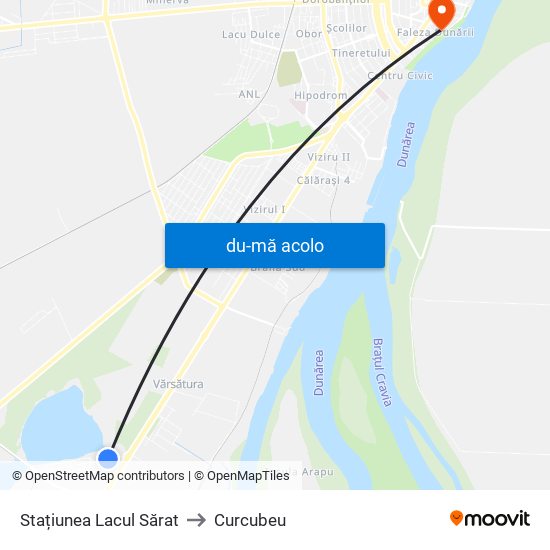 Harta de Stațiunea Lacul Sărat către Curcubeu