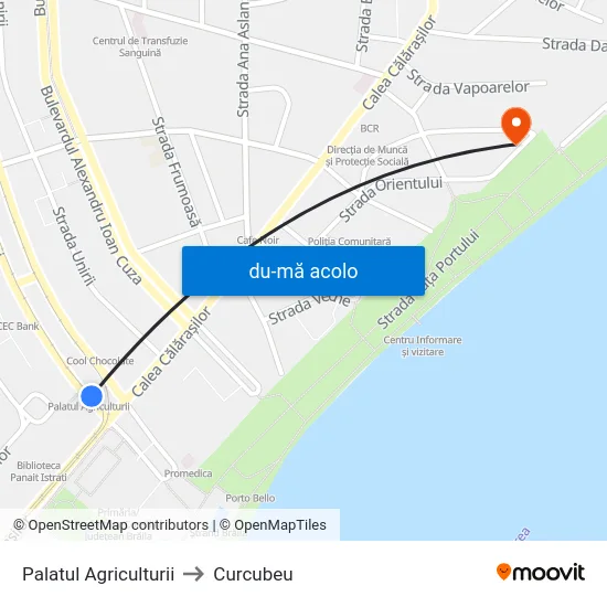 Harta de Palatul Agriculturii către Curcubeu