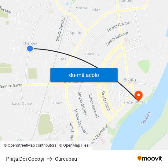 Harta de Piața Doi Cocoși către Curcubeu