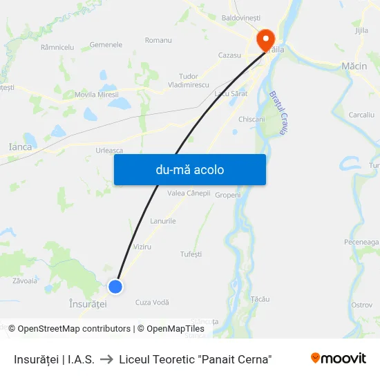 Harta de Insurăței | I.A.S. către Liceul Teoretic "Panait Cerna"