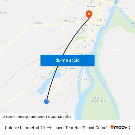 Harta de Colonie Kilometrul 10 către Liceul Teoretic "Panait Cerna"