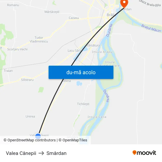 Harta de Valea Cânepii către Smârdan