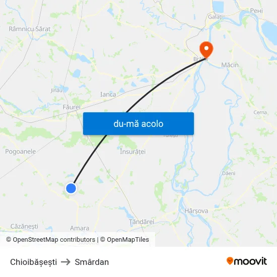 Harta de Chioibășești către Smârdan