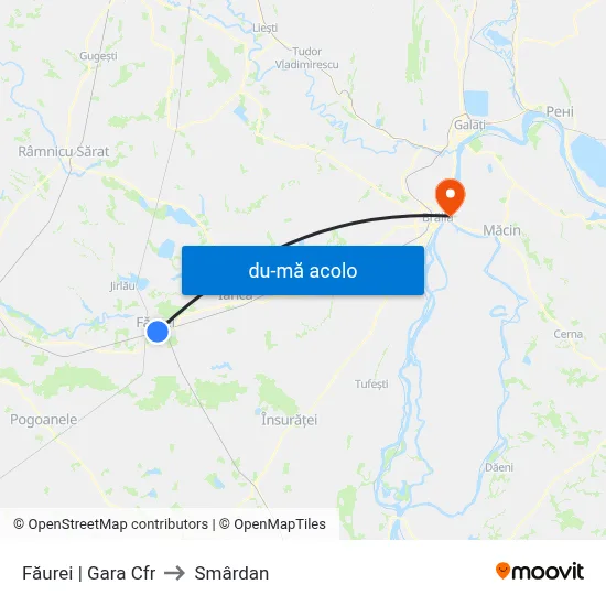 Harta de Făurei | Gara Cfr către Smârdan