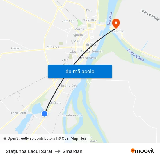 Harta de Stațiunea Lacul Sărat către Smârdan