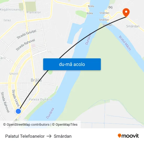 Harta de Palatul Telefoanelor către Smârdan
