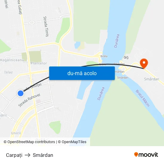 Harta de Str. Carpați către Smârdan
