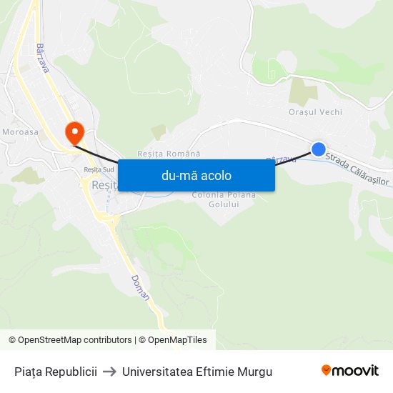 Harta de Piața Republicii către Universitatea Eftimie Murgu