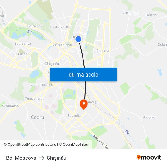 Harta de Bd. Moscova către Chişinău