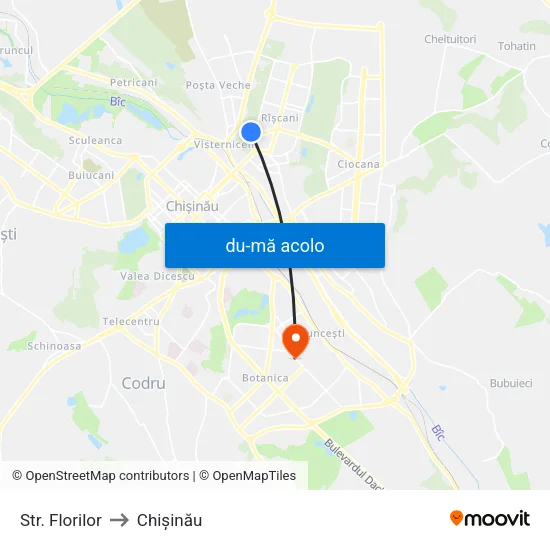Harta de Str. Florilor către Chişinău