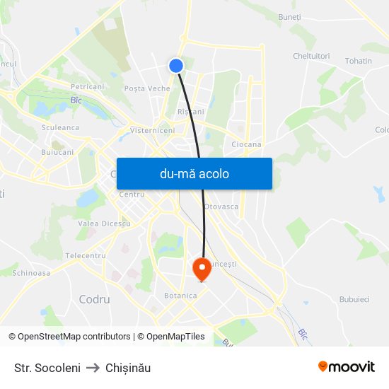Harta de Str. Socoleni către Chişinău