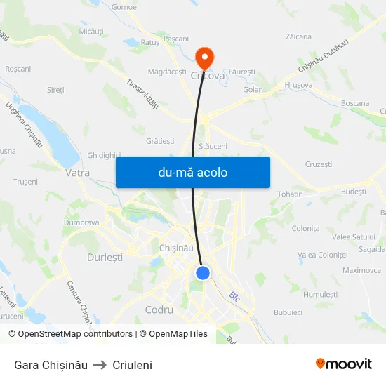 Harta de Gara Chișinău către Criuleni