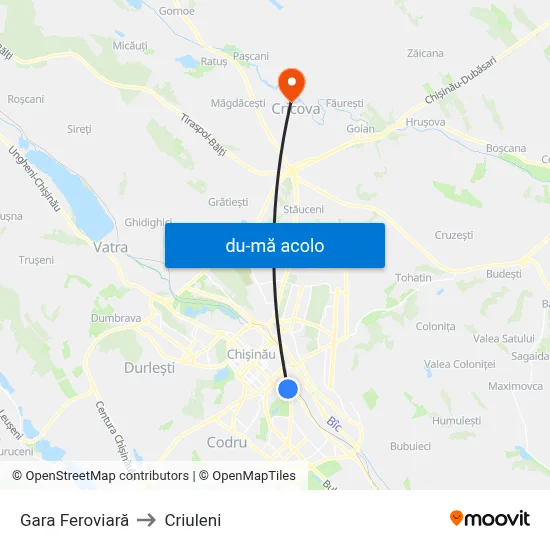 Harta de Gara Feroviară către Criuleni