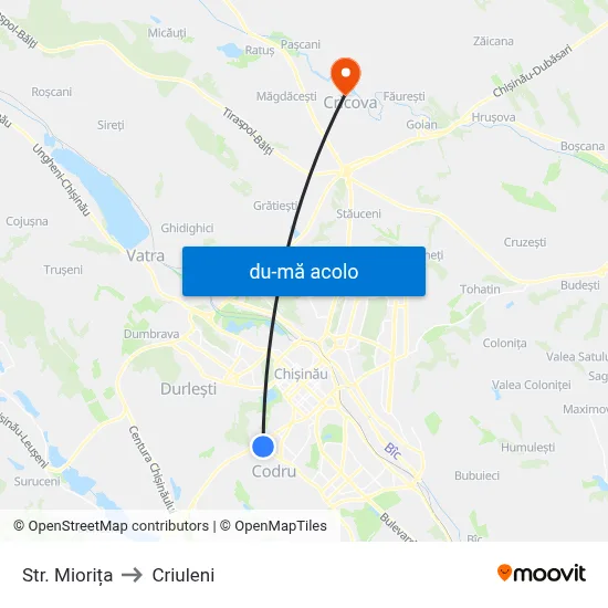 Harta de Str. Miorița către Criuleni