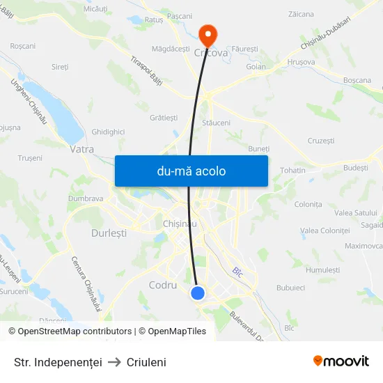 Harta de Str. Indepenenței către Criuleni