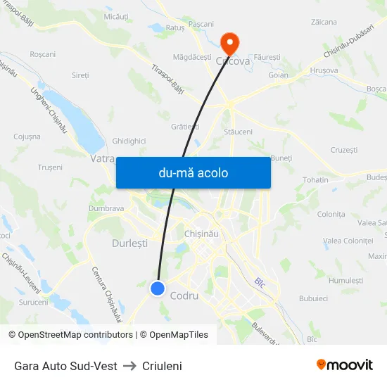 Harta de Gara Auto Sud-Vest către Criuleni