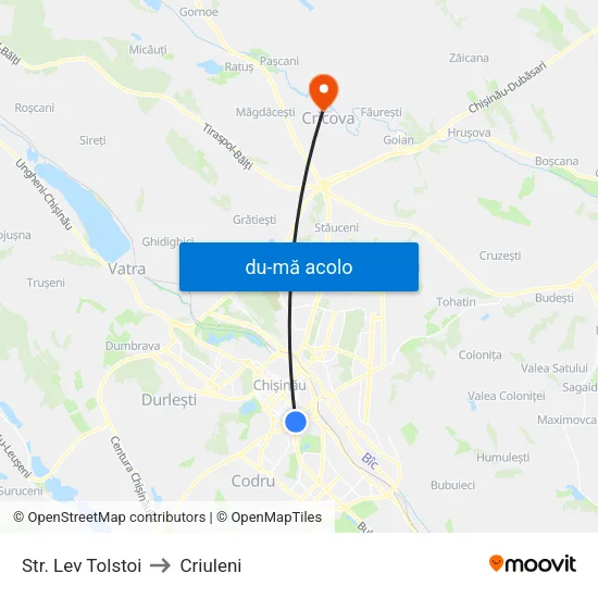 Harta de Str. Lev Tolstoi către Criuleni