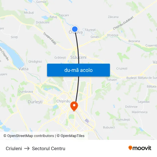 Harta de Criuleni către Sectorul Centru
