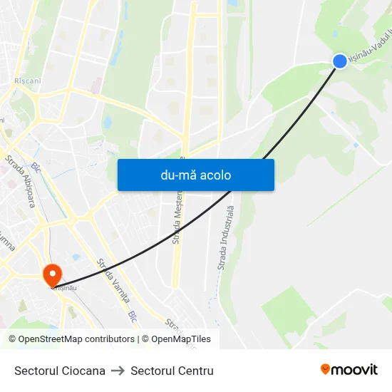 Harta de Sectorul Ciocana către Sectorul Centru