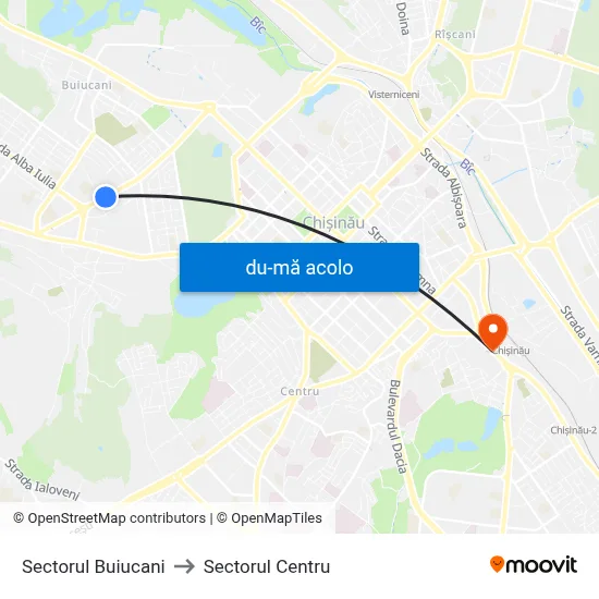 Harta de Sectorul Buiucani către Sectorul Centru