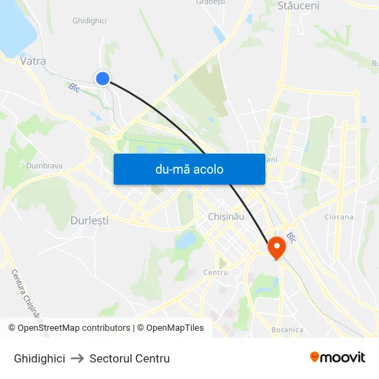 Harta de Ghidighici către Sectorul Centru