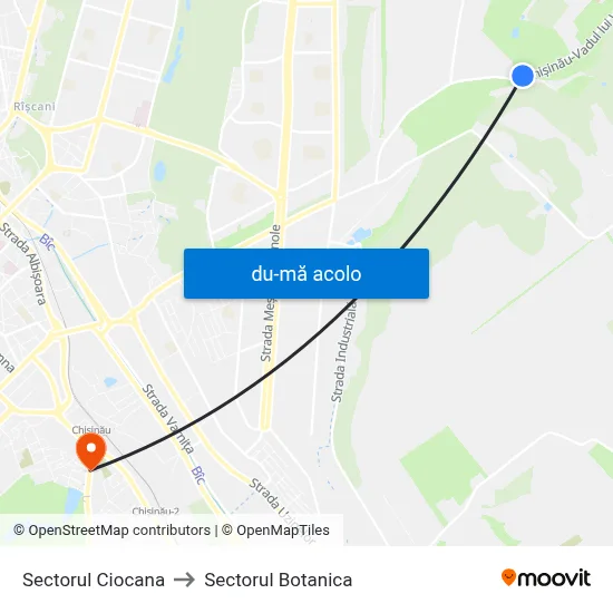 Harta de Sectorul Ciocana către Sectorul Botanica
