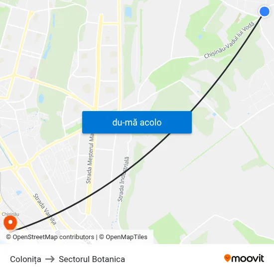 Harta de Colonița către Sectorul Botanica