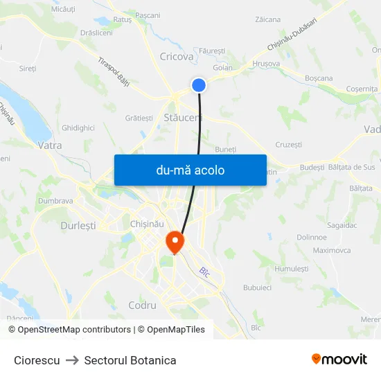 Harta de Ciorescu către Sectorul Botanica