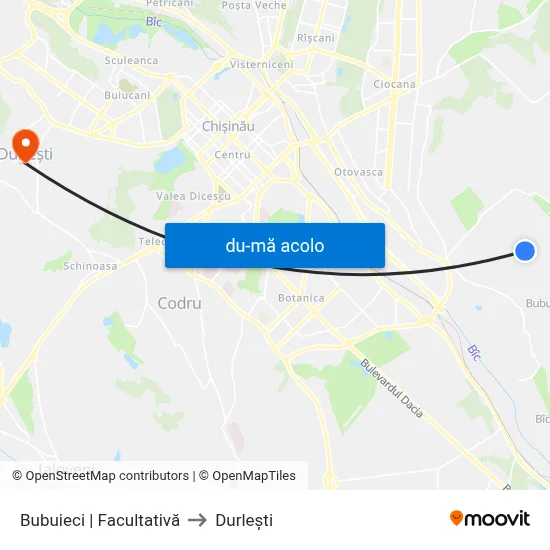 Harta de Bubuieci | Facultativă către Durlești