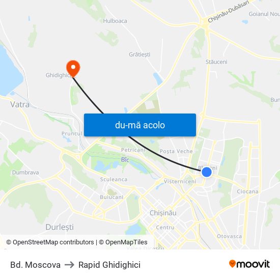 Harta de Bd. Moscova către Rapid Ghidighici