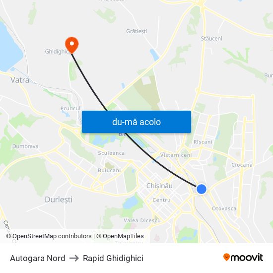 Harta de Autogara Nord către Rapid Ghidighici