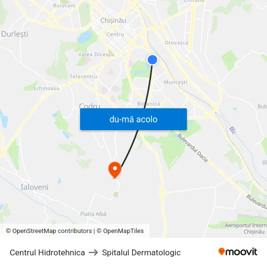 Harta de Centrul Hidrotehnica către Spitalul Dermatologic