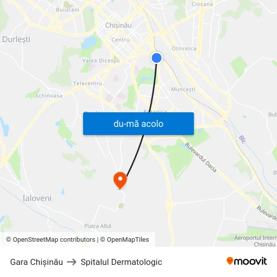 Harta de Gara Chișinău către Spitalul Dermatologic
